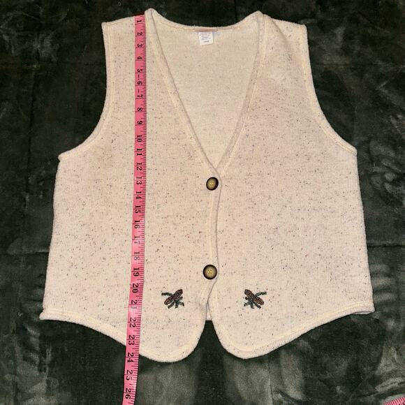 Vintage Invisible Ink Sweater Vest Large Cream/Beige Embroidered Fall Festive - Picture 4 of 7